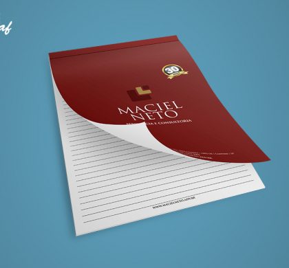 Bloco de notas confeccionado pela InoveGraf para o escritório de advocacia Maciel Neto